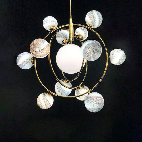 Gold Orbital Planet Pendant Light With Stained Glass Shade - Postmodern & Creative