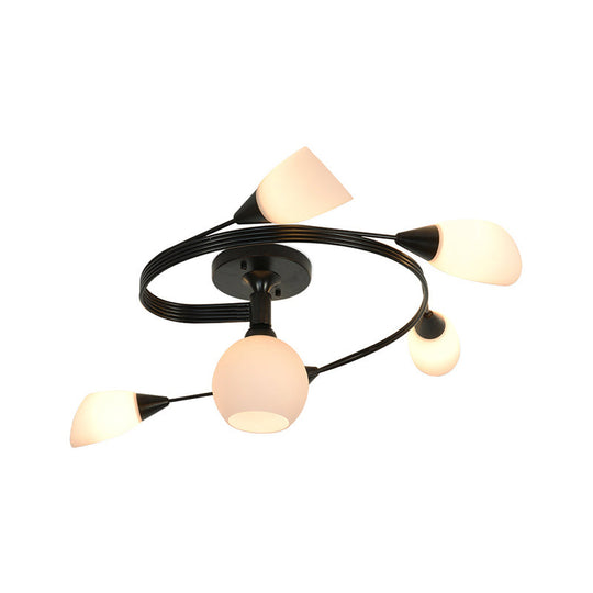 Twisted Living Room Semi Mount Lighting - Traditional Frosted Glass Ceiling Light With 4/6 Lights