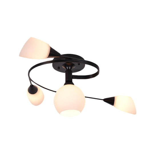 Twisted Living Room Semi Mount Lighting - Traditional Frosted Glass Ceiling Light With 4/6 Lights