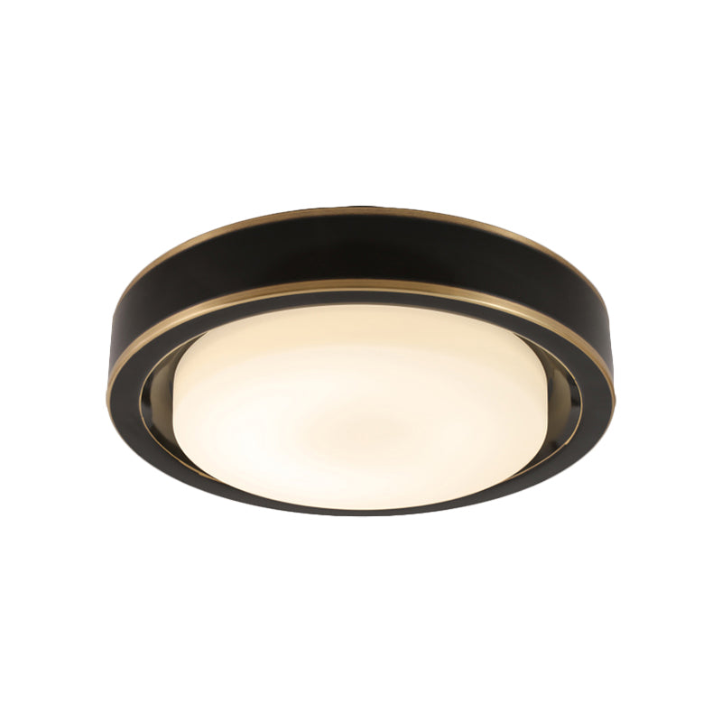 15’/19’ Black/Brass Drum Ceiling Light Fixture With Classic Frosted Glass And Led For Bedroom -