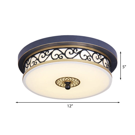 Led Ceiling Light With Frosted Drum Shade In White/Warm Classic White Flush Mount For Living Room