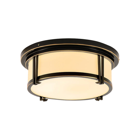 Classic Frosted Glass Led Flush Mount Lamp - Black/Brass Finish Warm/White Light Perfect Living
