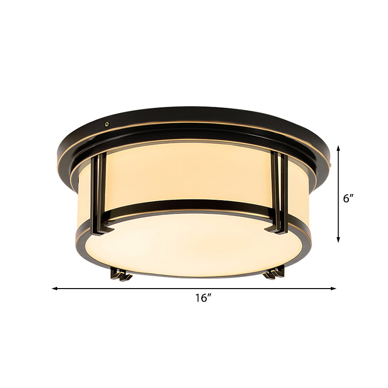 Classic Frosted Glass Led Flush Mount Lamp - Black/Brass Finish Warm/White Light Perfect Living