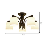 Traditional Black Semi Flush Mount Ceiling Light With Frosted Cylinder Glass Shades - Ideal For