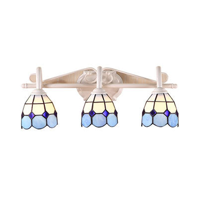 Tiffany Stained Glass Wall Mount Light: 3-Light Dome Vanity Fixture In Orange/Blue - Ideal For