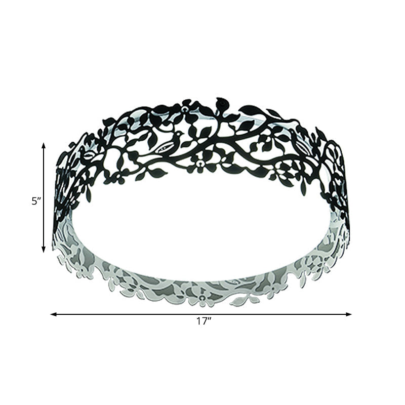 Drum Metal Flush Mount Led Ceiling Light In White/Black Traditional Style 17’/21.5’ Wide