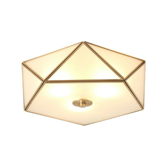 Brass Pentagonal Flushmount Ceiling Lamp: Simplicity Collection - Satin Opal Glass Flush - Mount