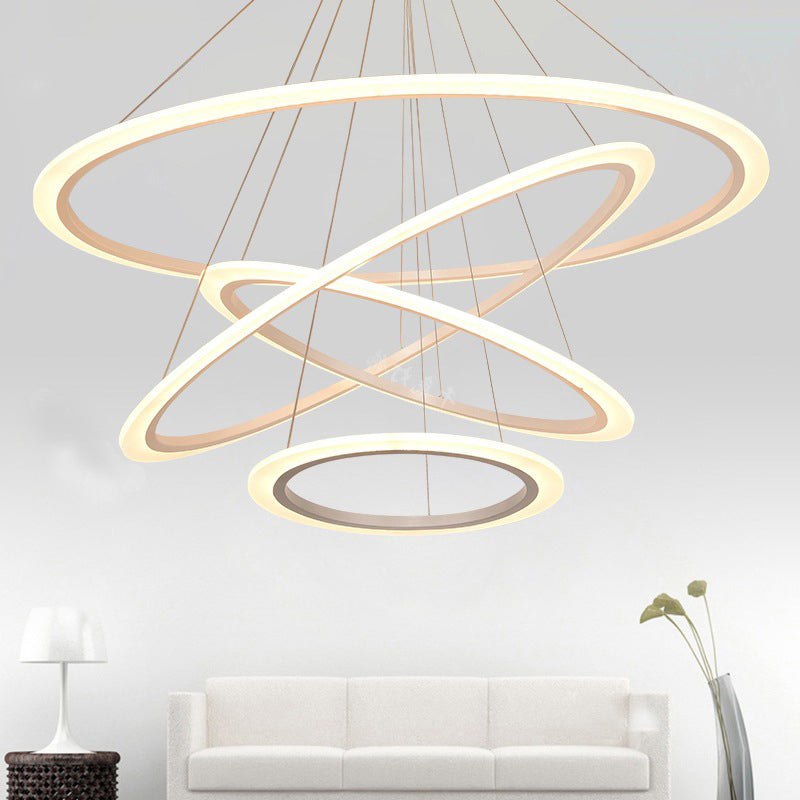Modern Led Acrylic Hanging Pendant Light - White Circular Stairway Chandelier