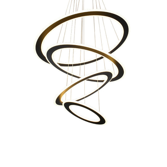 Art Deco Circular Led Chandelier Lamp In Black For Stairway Ceiling