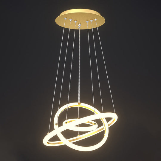 Halo Gold Chandelier With Artistic Led Acrylic Lights - Perfect Over Table