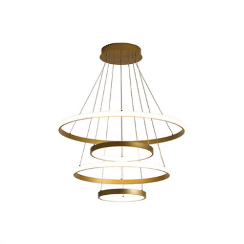 Gold Metal Postmodern Led Pendant Light - Multi-Loop Shaped Restaurant Chandelier