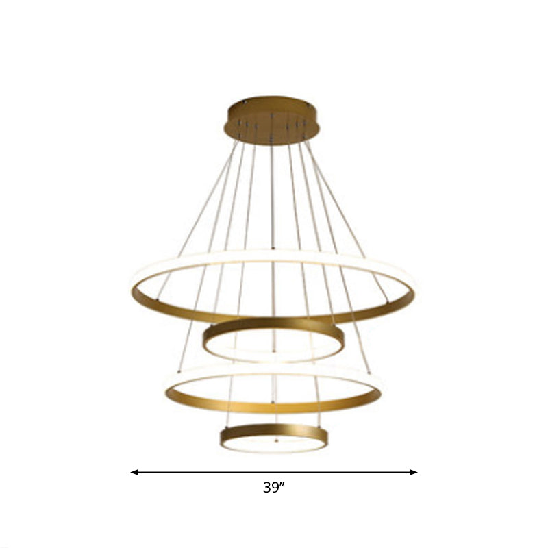 Gold Metal Postmodern Led Pendant Light - Multi-Loop Shaped Restaurant Chandelier