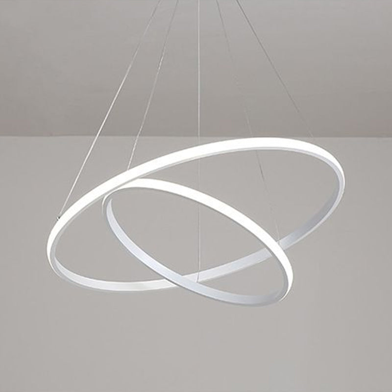 Sleek Led Hanging Ceiling Light: White Loop Chandelier With Acrylic Shade