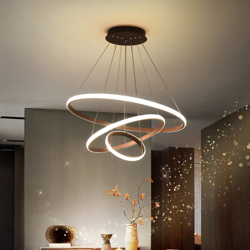 Black Circle Pendant Chandelier - Simple Style Metallic Restaurant Ceiling Light With Led