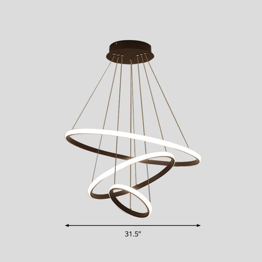 Sleek Led Pendant Light: Modern Acrylic Loop Chandelier For Living Room Black / 31.5’