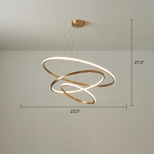 Gold Metal Led Chandelier: Modern Circular Suspension Lighting For Living Room 3 / Small