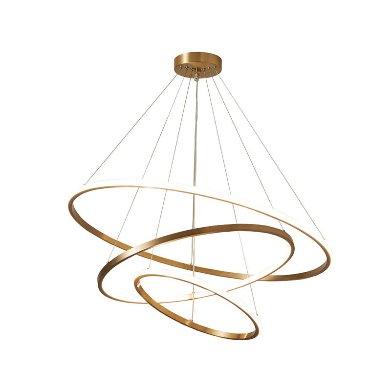 Gold Metal Led Chandelier: Modern Circular Suspension Lighting For Living Room