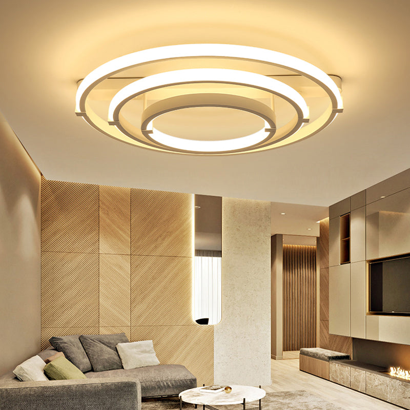 Sleek Minimalistic Led Semi Flush Ceiling Light In White For Living Room