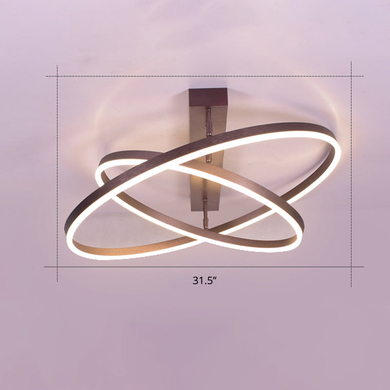 Coffee Metal Led Semi Flush Mount Ceiling Lamp – Simplicity In Bedroom Lighting 2 / Large