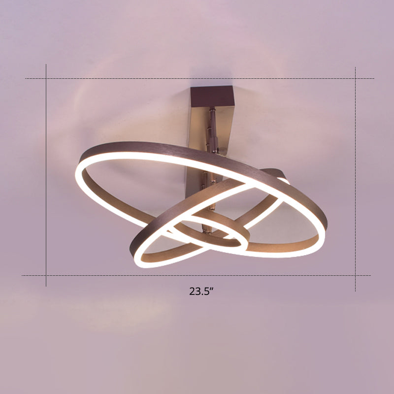 Coffee Metal Led Semi Flush Mount Ceiling Lamp – Simplicity In Bedroom Lighting 3 / Small