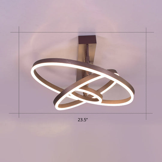 Coffee Metal Led Semi Flush Mount Ceiling Lamp – Simplicity In Bedroom Lighting 3 / Small