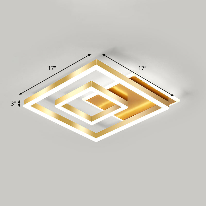 Modern Brushed Gold Square Acrylic Led Ceiling Light Fixture / 17’ White