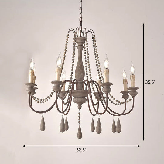 Vintage Wood Chandelier With 8 Bead Draped Pendant Lights