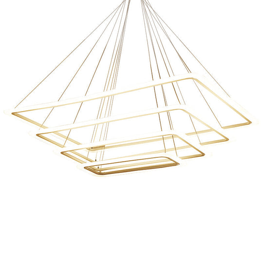 Contemporary Metallic Led Chandelier Pendant Light - Rectangular Layered Design For Living Room In