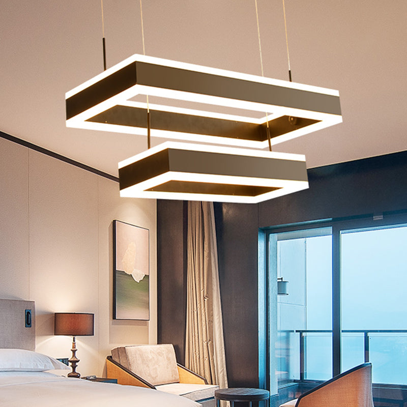 Minimalist Tiered Rectangle Led Chandelier In Black For Living Rooms