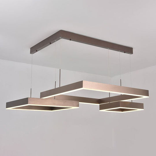 Simplicity Coffee Led Pendant Light Fixture - Tiered Square Acrylic Chandelier Design