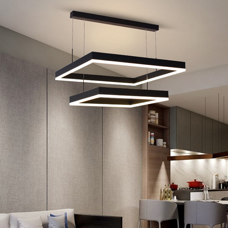 Modern Black Led Ceiling Chandelier Light For Living Room - Acrylic 2-Tier Square Design / 23.5’
