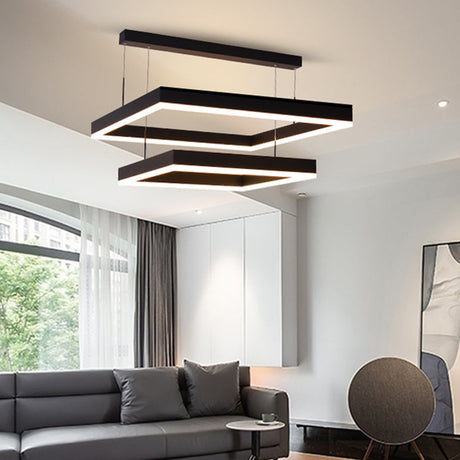 Modern 2-Tier Black Acrylic Chandelier With Led Lights For Living Room Ceiling