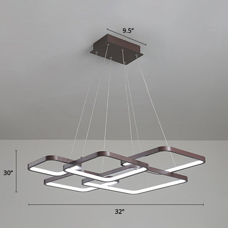Minimalist Metallic Rhombus Chandelier Pendant Light Layered Design Led Coffee Tone 5 /
