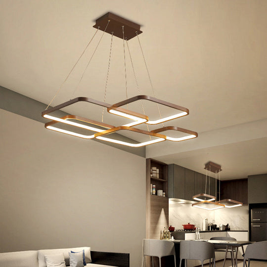 Minimalist Metallic Rhombus Chandelier Pendant Light Layered Design Led Coffee Tone
