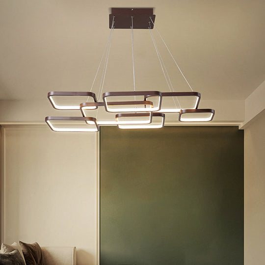 Minimalist Metallic Coffee Led Pendant Light Fixture - Layered Rhombus Chandelier Lighting