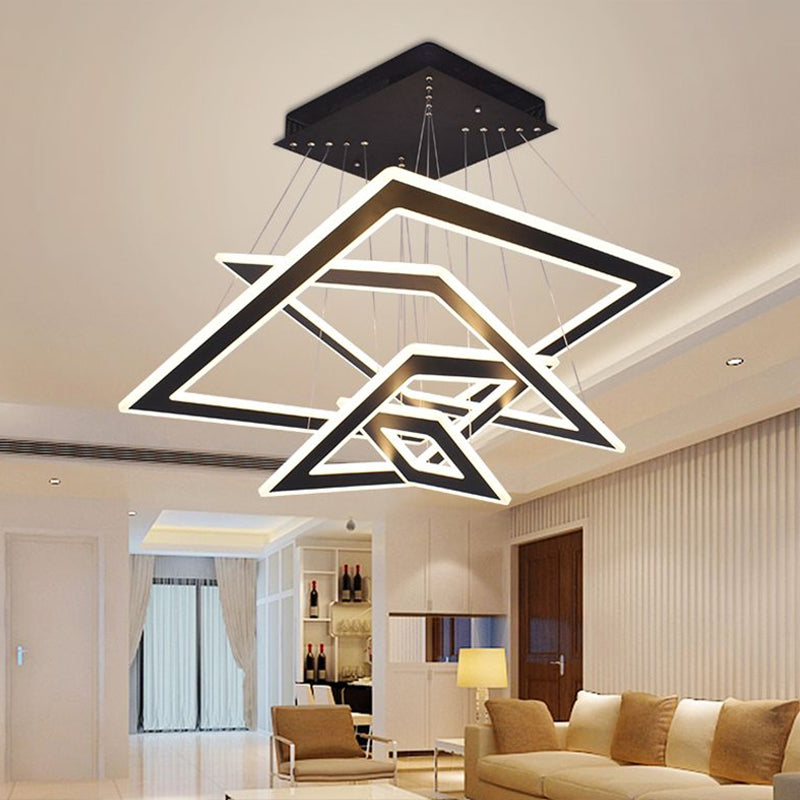 Black Rhombus Tiered Led Chandelier For Nordic Living Room Décor