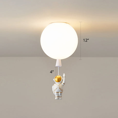 Creative Astronaut Themed Balloon Ceiling Mount Light Silica Gel 1-Bulb Bedroom Flush White / 12 A