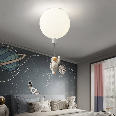 Creative Astronaut Themed Balloon Ceiling Mount Light Silica Gel 1-Bulb Bedroom Flush