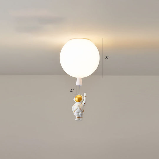 Creative Astronaut Themed Balloon Ceiling Mount Light Silica Gel 1-Bulb Bedroom Flush White / 8 A