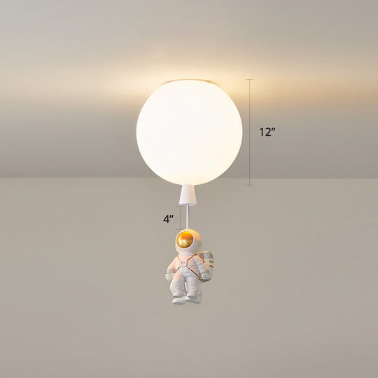 Creative Astronaut Themed Balloon Ceiling Mount Light Silica Gel 1-Bulb Bedroom Flush White / 12 B