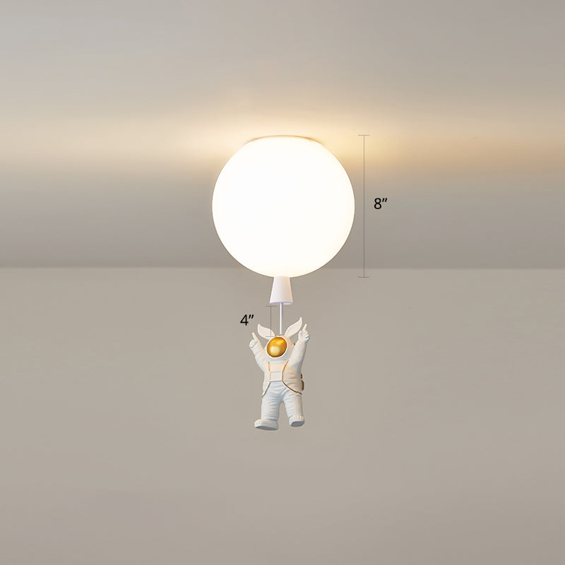 Creative Astronaut Themed Balloon Ceiling Mount Light Silica Gel 1-Bulb Bedroom Flush White / 8 C
