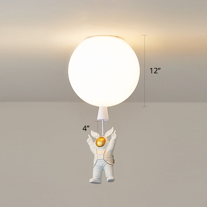 Creative Astronaut Themed Balloon Ceiling Mount Light Silica Gel 1 - Bulb Bedroom Flush White /