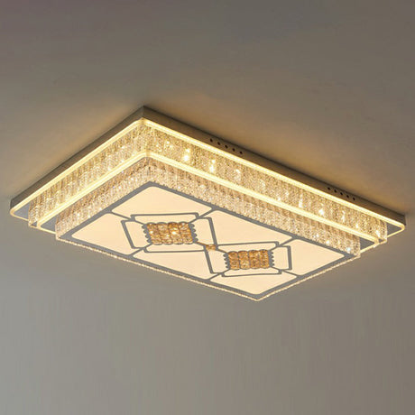 Rectangle Led Clear Crystal Flush Mount Ceiling Light For Modern Living Rooms / C