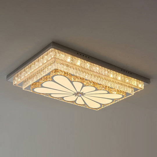 Rectangle Led Clear Crystal Flush Mount Ceiling Light For Modern Living Rooms / A