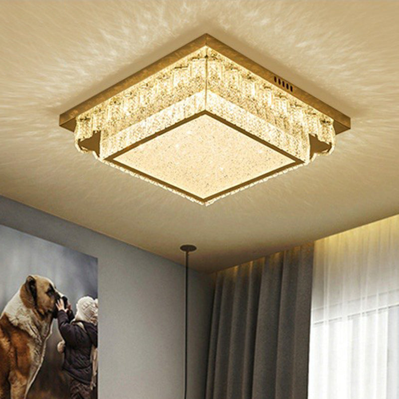 Modern Crystal Led Flush Ceiling Light With Sleek Geometric Design