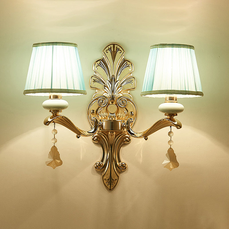 Pleated Fabric Wall Lamp In Antiqued Gold For Elegant Living Room Lighting 2 /