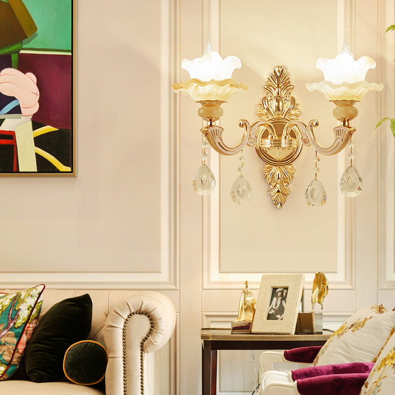 Vintage Gold Frosted Glass Lotus Wall Sconce For Living Room Lighting