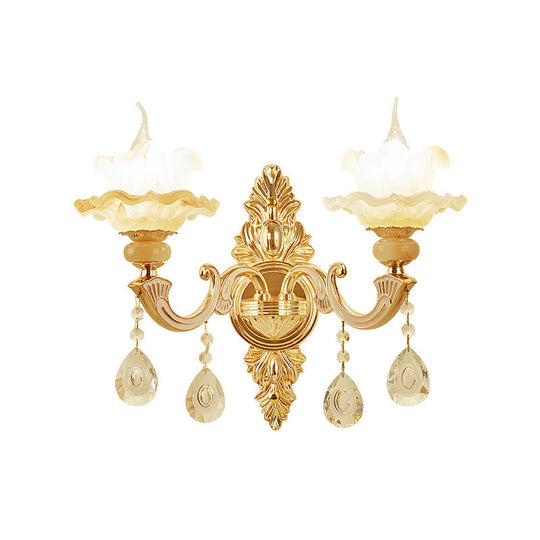Vintage Gold Frosted Glass Lotus Wall Sconce For Living Room Lighting