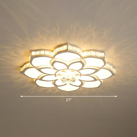 Modern Floral Led Ceiling Light With Clear Crystal Accents - Minimalist Design / 27 A