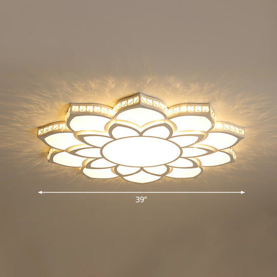 Modern Floral Led Ceiling Light With Clear Crystal Accents - Minimalist Design / 39’ B